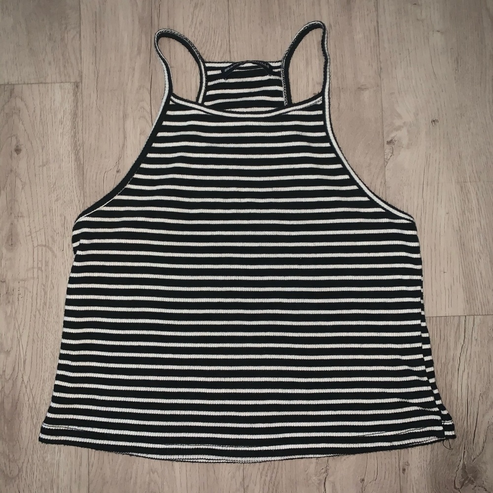 🌺Brandy Striped Crop Tank Black And White S